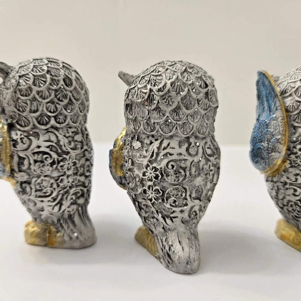 Three Wise Owls Figurine See No Evil Hear No Speak No Beutiful Decoration